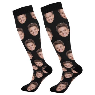 Wusikd Face Custom Compression Socks for Women and Men Circulation Black Long Socks for Athletic Running 1