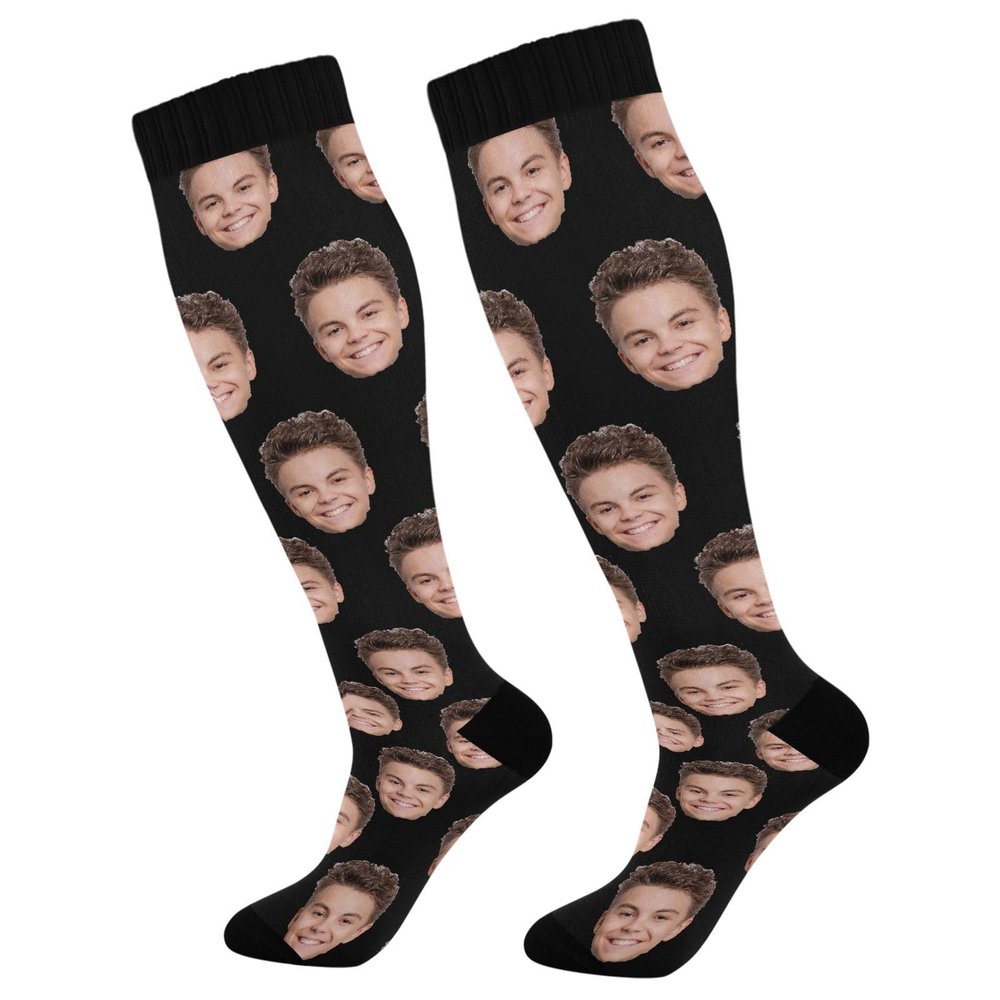 Wusikd Face Custom Compression Socks for Women and Men Circulation Black Long Socks for Athletic Running 1