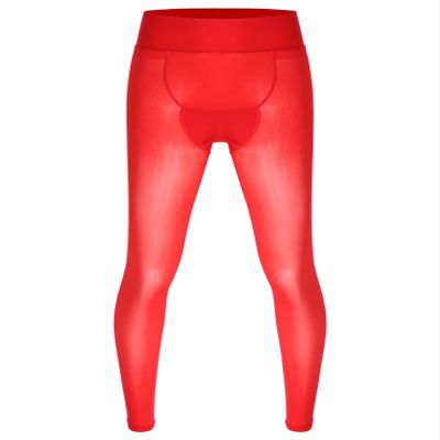 Agoky Men's Mesh Sheer Legging Compression Pants Ice Silk Underwear Tight Seamless Hosiery Trousers Red One Size