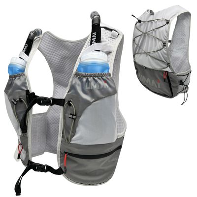 Umai Hydration Vest with Two Reflective Flasks, Adjustable Multi-Pocket Running Pack ( Grey, S/M)