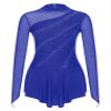 easyforever Women's Long Sleeve Figure Ice Skating Dress Mesh Rhinestone Roller Skating Lyrical Dance Costume Royal Blue Large view 3