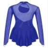 easyforever Women's Long Sleeve Figure Ice Skating Dress Mesh Rhinestone Roller Skating Lyrical Dance Costume Royal Blue Large view 4