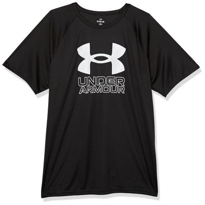 Under Armour Boys' Tech Big Logo Short Sleeve T Shirt, (001) Black / / White, Small Plus
