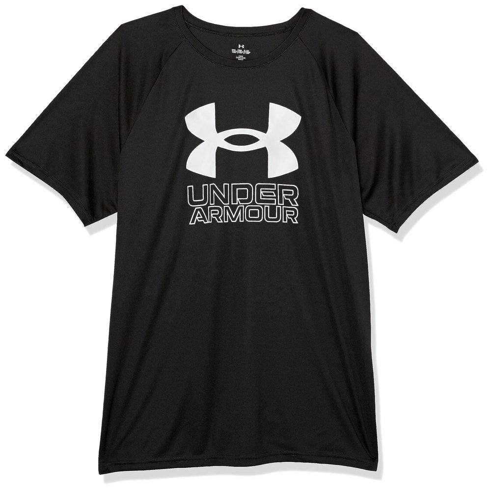 Under Armour Boys' Tech Big Logo Short Sleeve T Shirt, (001) Black / / White, Small Plus