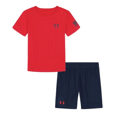 Under Armour Boys Outdoor Set, Cohesive Pants & Top Tshirt And Short Set, Red Freedom Flag, 6 US