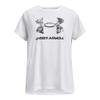 Under Armour Girls' Tech Solid Print Big Logo Short Sleeve Crew, (100) White / / Black, Medium Plus view 1