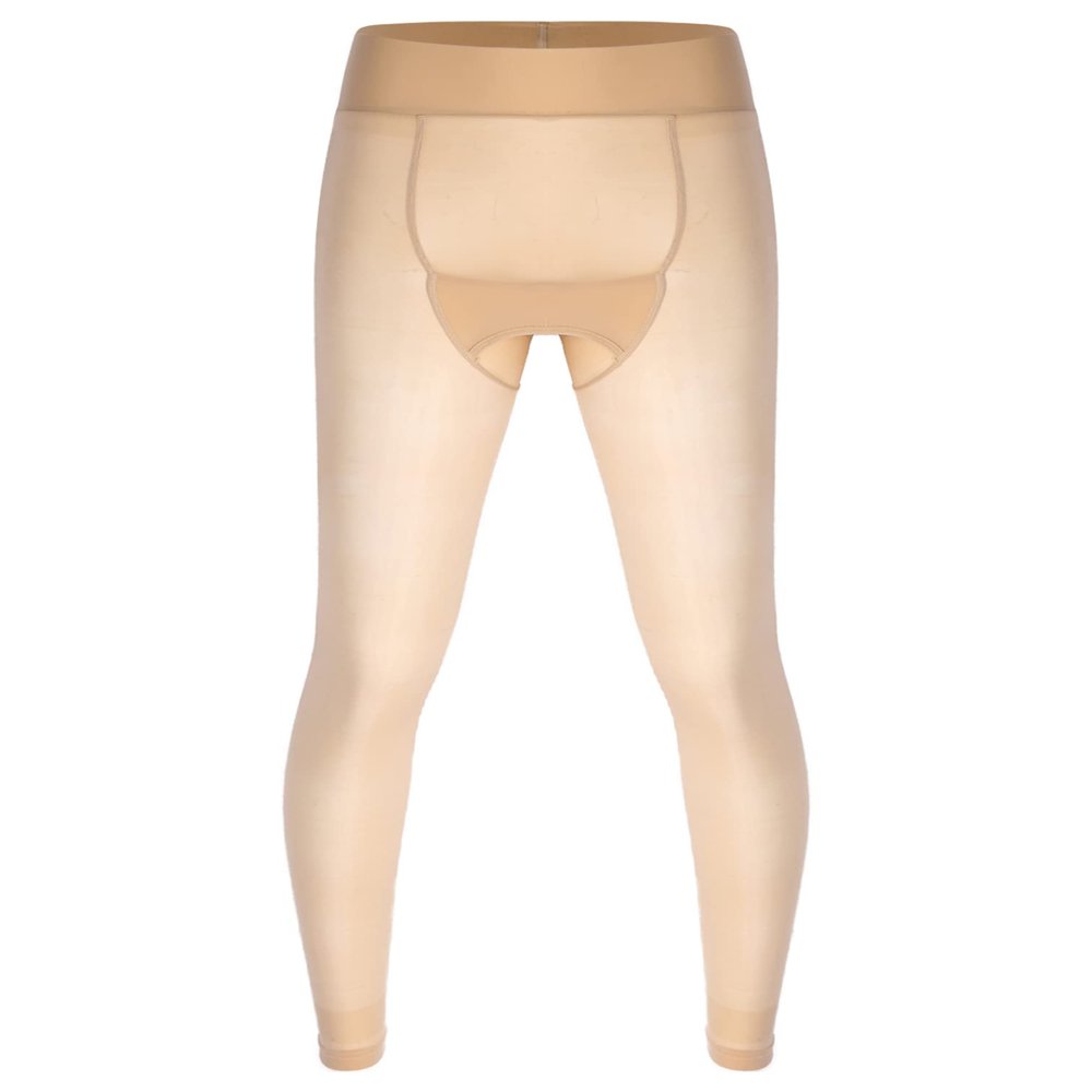 Agoky Men's Mesh Sheer Legging Compression Pants Ice Silk Underwear Tight Seamless Hosiery Trousers Nude One Size