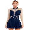 Moily Figure Ice Skating Dress Women Long Sleeve Ballet Gymnastics Leotard Dance Competition Costume Navy Blue E Large view 1
