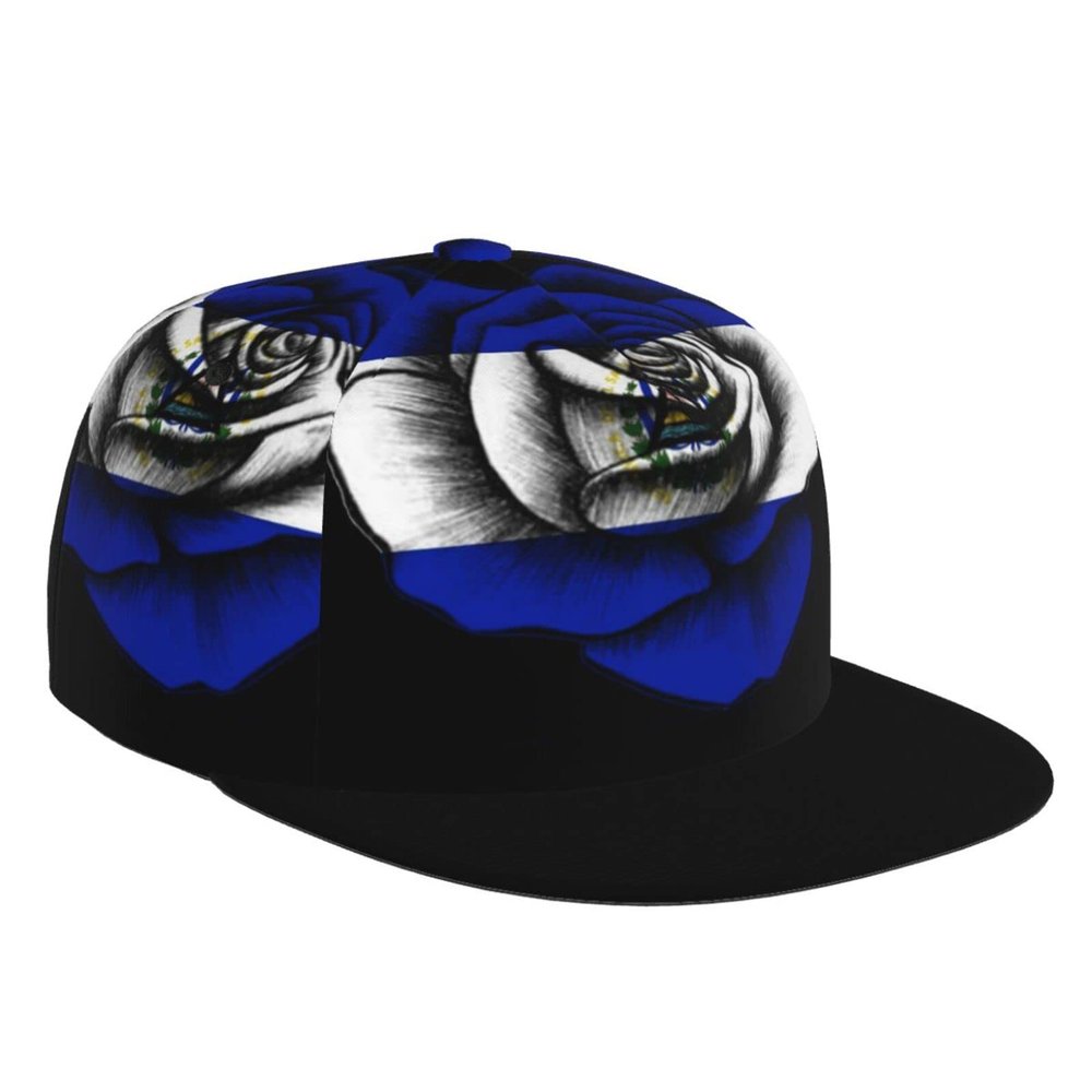 Salvador Flags and Rose Flat Bill Brim Baseball Cap Cool Hip Hop Trucker Hat Men Women Adjustable Baseball Caps