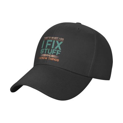 SKINK That's Whats I Do I Fix Stuff and I Know Things Baseball Caps for Men Graphic Washed Denim Adjustable Baseball Cap