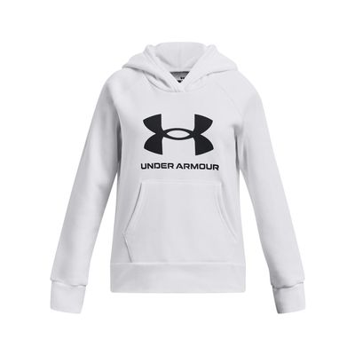 Under Armour Girls' Rival Fleece Big Logo Hoodie, (100) White / / Black, Large Plus