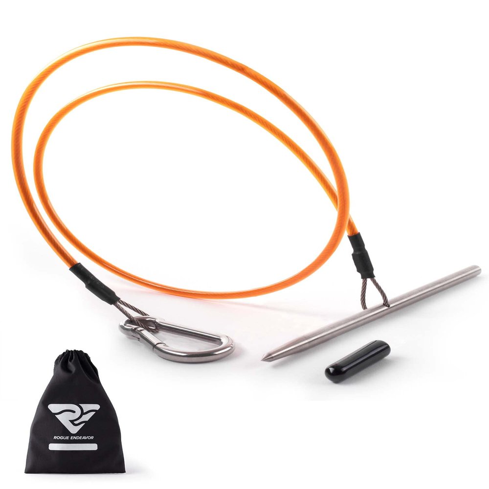 Rogue Endeavor Spearfishing Stringer- Coated Stainless Steel 33" Cable, Heavy Duty 2" Stainless Carabiner, 7.5" Inch Sharpened Rod + Carrying Bag (Orange)