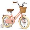 Glerc Little Molly 14 Inch Kids Bike, Retro Cruiser Girls Bike for Children Ages 3-5 Years Old, Kids Bicycle with Wicker Basket & Training Wheels, Peach view 1