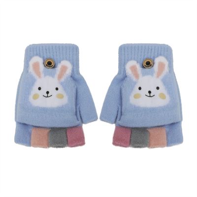 RONGXINUS Kids Winter Warm Glove Boys Girls Knitted Half Finger Mitten Children Cute Rabbit Flip Top Glove Kids Hand Covers Outdoor Thermal Mitten Children Xmas Gifts for 4-12 Years Old