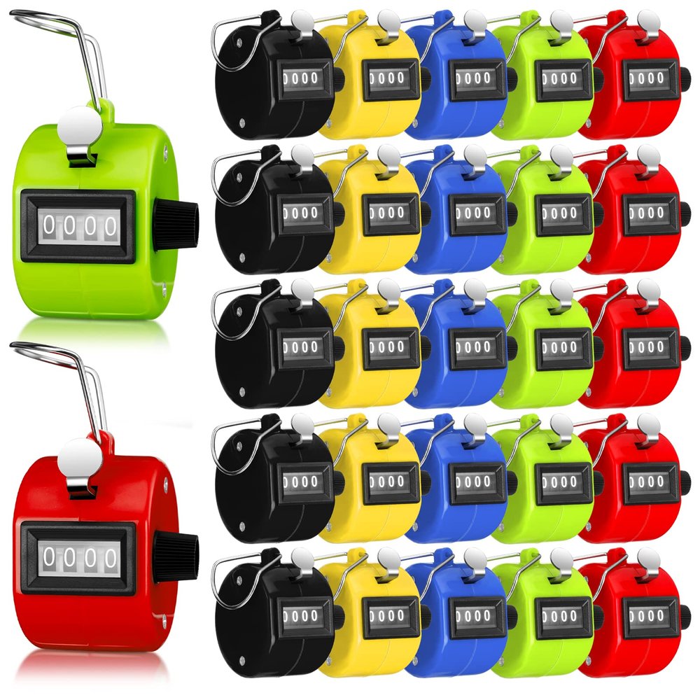 Kingdder 25 Pcs Hand Held Tally Counter 4 Digit Mechanical Palm Click Counter Handheld Tally Number Clicker for Counting Numbers Golf Sports Events Office Stadium(Multi Colors)