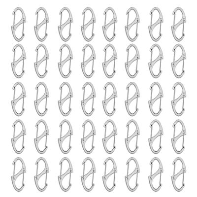 40 Pieces of S Shaped Double Carabiner Keychain (1.6 Inch) Dual Gate S Binder Carabiner Ideal for Camping Traveling Fishing (Silver)
