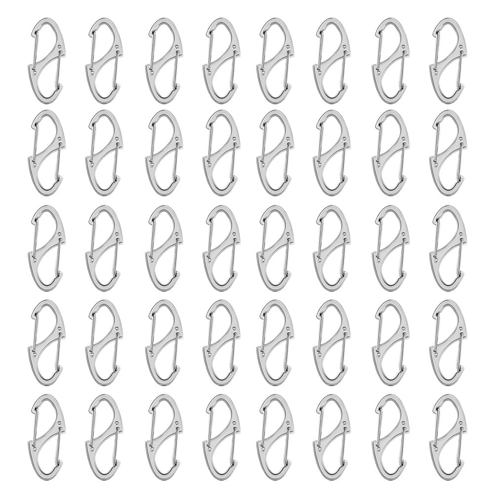 40 Pieces of S Shaped Double Carabiner Keychain  (1.6 Inch) Dual Gate S Binder Carabiner  Ideal for Camping Traveling Fishing (Silver)