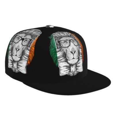 Headphone Glasses Lion and Ireland Flag Flat Bill Brim Baseball Cap Cool Hip Hop Trucker Hat Men Women Adjustable Baseball Caps