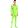 Daenrui Men's One Piece Spandex Long Sleeve Bodysuit Unitard Stretchy Workout Jumpsuit Leotard Costume Fluorescent Green X-Large view 1