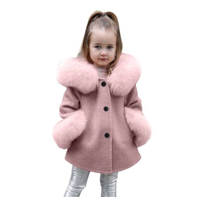 Toddler Girls Long Sleeve Winter Windproof Coat Jacket Kids Warm Fleece Double Breasted Trench (Pink #2, 6-7 Years)