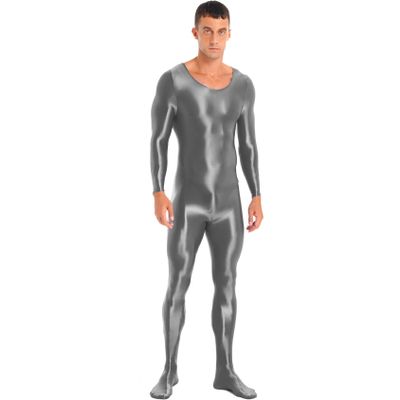 Daenrui Men's One Piece Spandex Long Sleeve Bodysuit Unitard Stretchy Workout Jumpsuit Leotard Costume Dark Grey X-Large