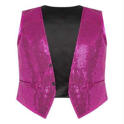 iiniim Mens Sequin Vest Shiny Suit Vest Slim Fit V-Neck Party Dress Stylish Tuxedo Waistcoat Sleeveless Jacket Hot Pink X-Large