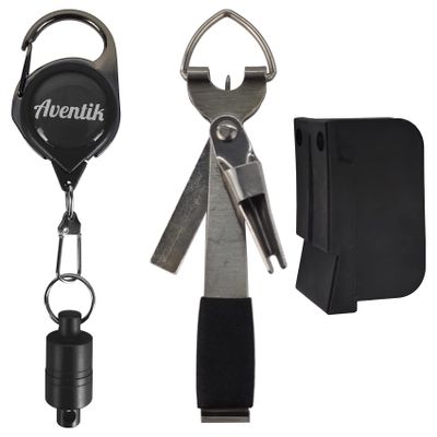 EUPHENG Fly Fishing Accessories Combo Including Fly Fishing Zinger Retractor Durable Magnetic Net Release Magnetic Tippet Threader and Multifunctional Fly Fishing Knot Tying Tools (Black)