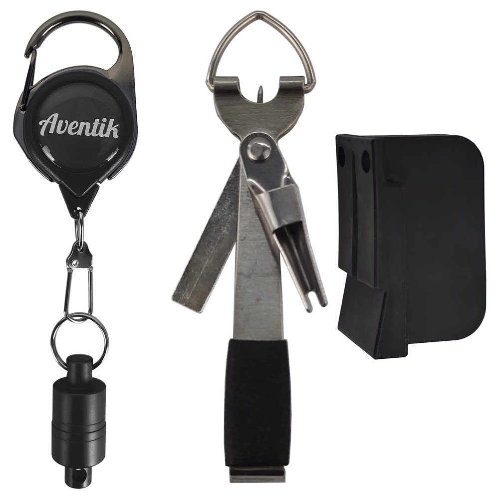 EUPHENG Fly Fishing Accessories Combo Including Fly Fishing Zinger Retractor Durable Magnetic Net Release Magnetic Tippet Threader and Multifunctional Fly Fishing Knot Tying Tools (Black)