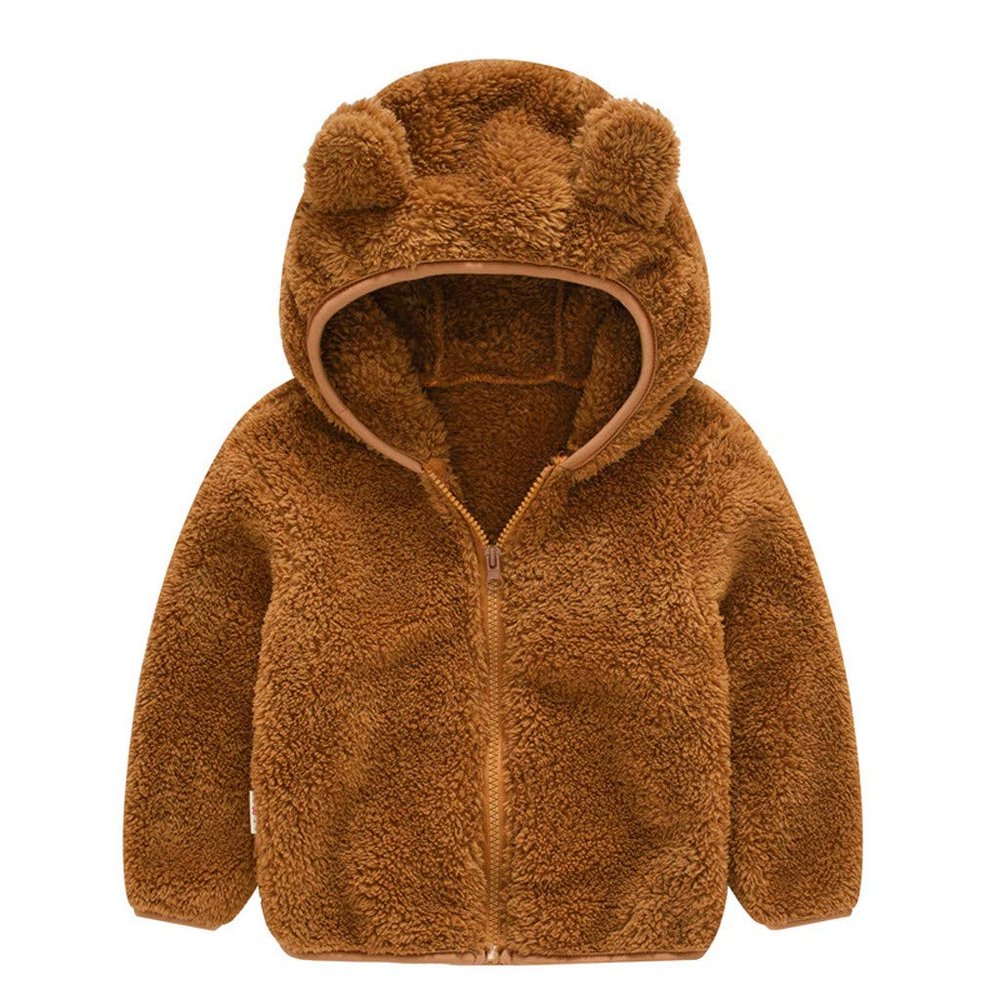 Infant Baby Boys Girls Fleece Jacket Long Sleeve Ears Hoodies Clothes Autumn Winter Thick Warm (Brown, 12-18 Months)