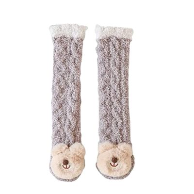 3D Baby Winter Fluffy Fuzzy Slipper Socks,toddlers indoor Long Socks Cute Cartoon Animal Slipper Socks Warm Socks,Winter Warm Indoor Socks for Boys & Girls (Coffee Bear)