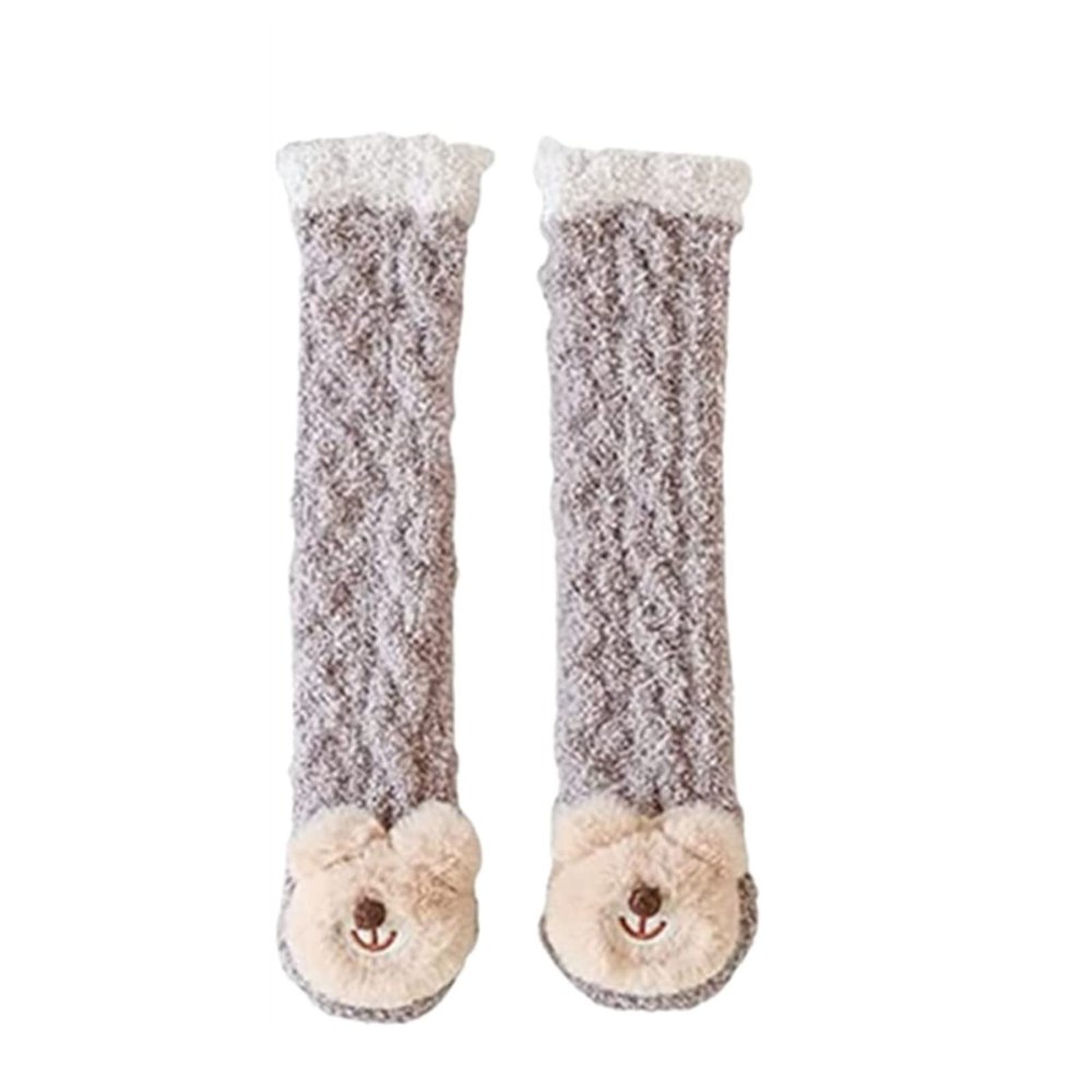 3D Baby Winter Fluffy Fuzzy Slipper Socks,toddlers indoor Long Socks Cute Cartoon Animal Slipper Socks Warm Socks,Winter Warm Indoor Socks for Boys & Girls (Coffee Bear)