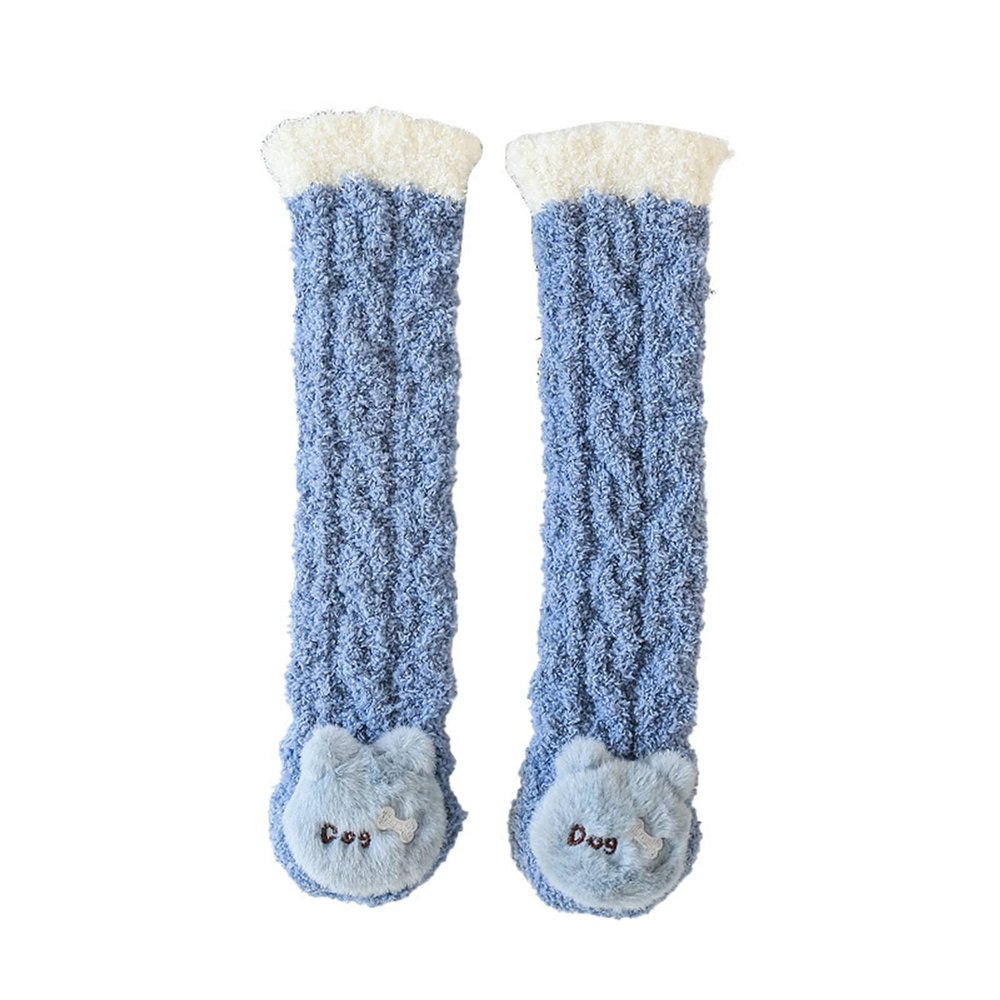 3D Baby Winter Fluffy Fuzzy Slipper Socks,toddlers indoor Long Socks Cute Cartoon Animal Slipper Socks Warm Socks (Blue puppy)