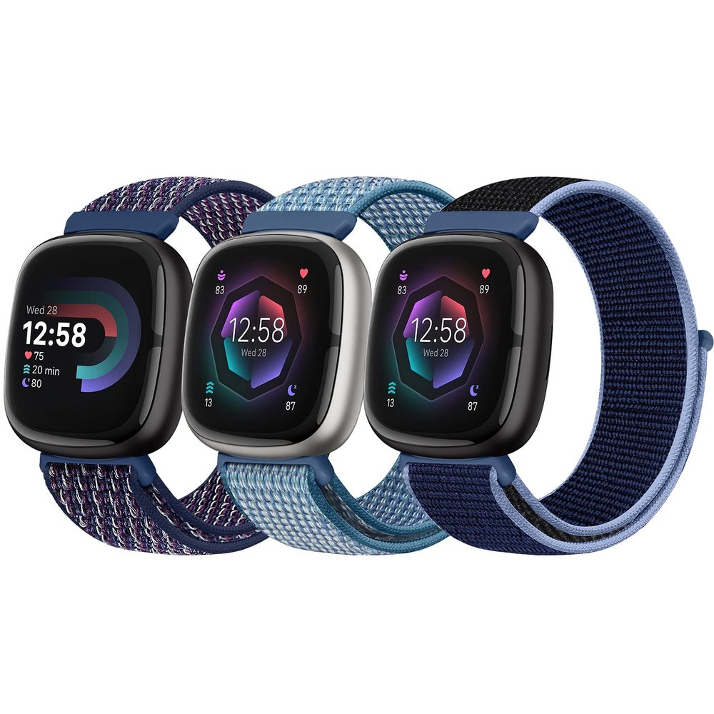 Bcuckood Nylon Loop Compatible with Fitbit Sense 2/Sense/ Versa 4/ Versa 3 Bands, Women Men Soft Nylon Adjustable Breathable Strap Solo Loop Replacement Wristband