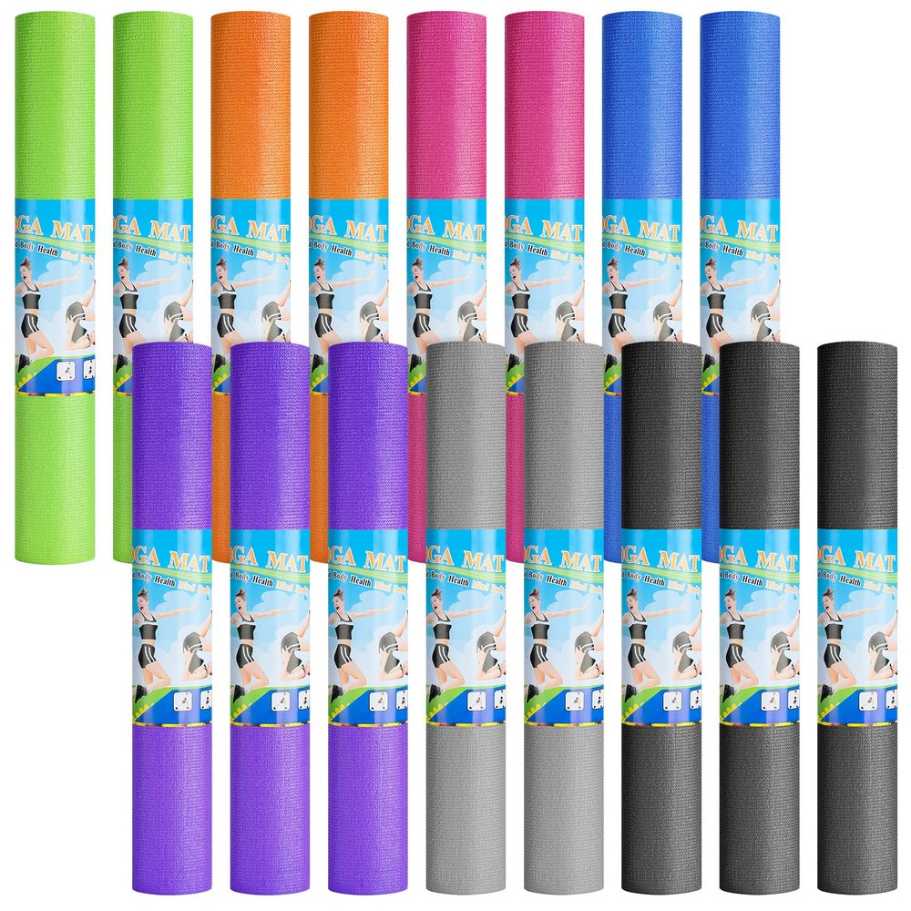 16 Pack 24 Pcs 3 mm Thick Yoga Mat Bulk, Exercise Workout Non Slip Fitness Pad for Women Kids Gym Home Yoga Pilates, Reliable Sturdy Material and Easy to Clean (Multicolored)