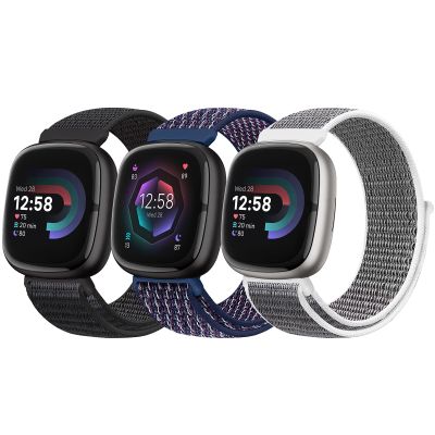 Bcuckood Nylon Loop Compatible with Fitbit Sense 2/Fitbit Sense/Fitbit Versa 4/Fitbit Versa 3 Bands, Women Men Soft Nylon Adjustable Breathable Strap Solo Loop Replacement Wristband