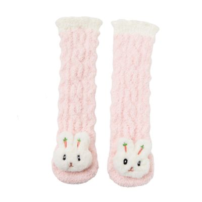 3D Baby Winter Fluffy Fuzzy Slipper Socks,toddlers indoor Long Socks Cute Cartoon Animal Slipper Socks Warm Socks,Winter Warm Indoor Socks for Boys & Girls (Pink Rabbit)