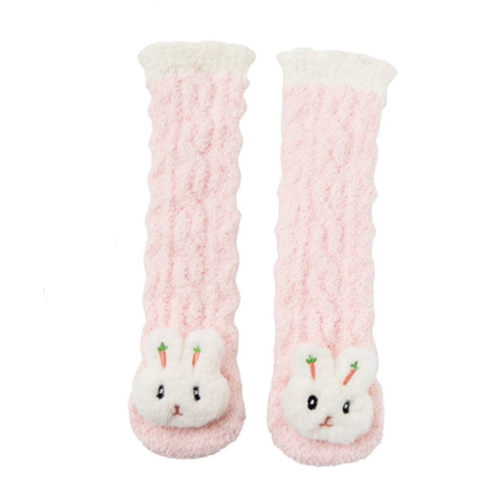 3D Baby Winter Fluffy Fuzzy Slipper Socks,toddlers indoor Long Socks Cute Cartoon Animal Slipper Socks Warm Socks,Winter Warm Indoor Socks for Boys & Girls (Pink Rabbit)