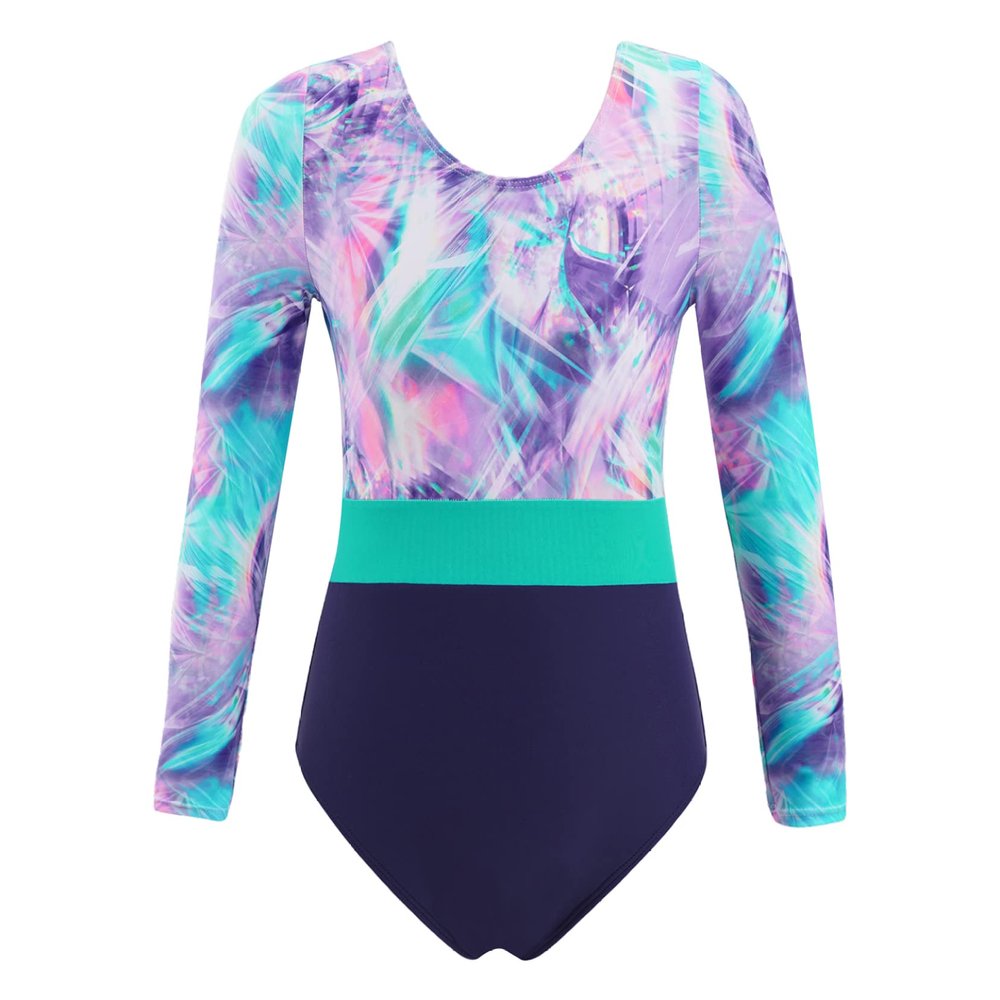 Huimingda Kids Girls Long Sleeve Leotard Gymnastics Sport Bodysuit Dance Skating Costume Shadow Pink 10 Years