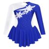 JanJean Kids Girls Long Sleeve Shiny Figure Ice Skating Dress Ballet Dance Gymnastics Leotard Dress Royal Blue B 10 Years view 1