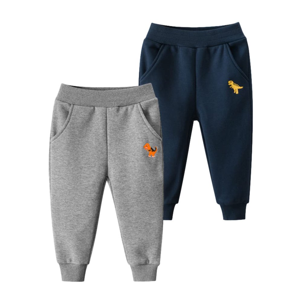 GFQLONG Toddler Boys 2 Pack Cotton Active Jogger Pants,Kids Cartoon Sweatpants Casual Lounging Bottoms,Dinosaur Sets 4-5T