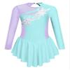JanJean Kids Girls Long Sleeve Shiny Figure Ice Skating Dress Ballet Dance Gymnastics Leotard Dress Light Blue B 6 Years view 1