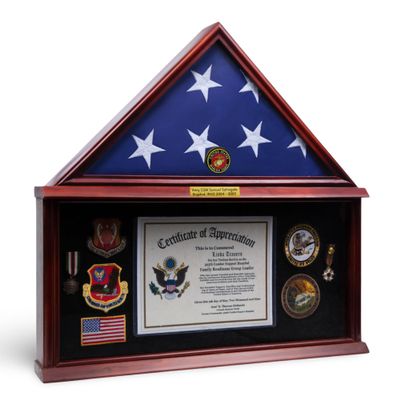 DECOMIL - Large Military Shadow Box Frame Memorial Burial Funeral Flag Display Case for 5x9 Flag, Solid Wood with Customize Name Plate (Army) (Marine Corps.)