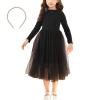 aromm Girls Tutu Dress Long Sleeve Stretchy Knit Tulle Dress Black with Pearl Hairband for Party Casual, 130 view 1