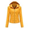 Womens Winter Motorcycle Jacket Zip Up Slim Detachable Hood Leather Coats Solid Color Fleece Lined Biker Outwear (Yellow,Small) view 1