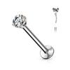 Satix 20G Push In Labret Monroe Surgical Steel Silver Labret Studs with 2mm CZ Prong Set Press Fit Threadless Top and Flat Back 5/16-8mm view 1