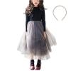 aromm Girls Tutu Dress Long Sleeve Stretchy Knit Tulle Dress Grey with Pearl Hairband for Party Casual, 140 view 1
