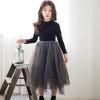 aromm Girls Tutu Dress Long Sleeve Stretchy Knit Tulle Dress Grey with Pearl Hairband for Party Casual, 140 view 3