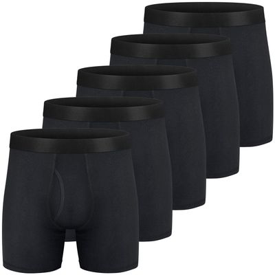 CONKEND Mens Boxer Briefs Cotton Underwear Pack 6no Ride up Regular Stretch Elastic Wide Band Boxer Briefs Black M