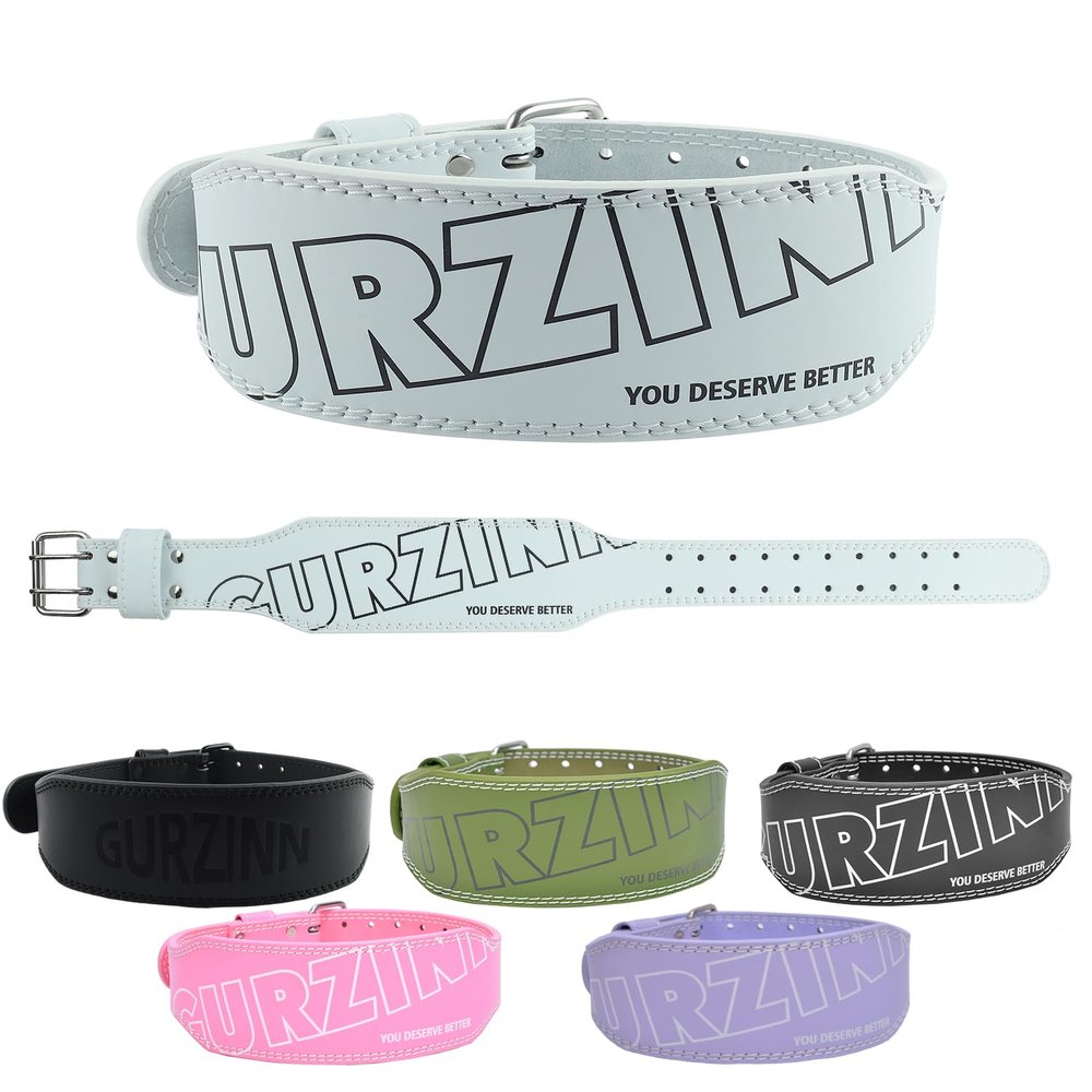 9 mm Leather Fitness Weight Lifting Belt for Women&Men with 4 Inches Padded Lumbar Support for Power Lifting Workout & Squats Exercise(A-White/M)