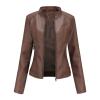 JEsilunmaMY Lightweight Biker Coats for Women Zip Long Sleeve Slim Motorcycle Leather Jacket Solid Color Fall Bomber Outwear (Coffee,4X-Large) view 1